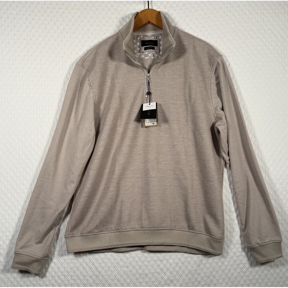 Porter & Ash Quarter-Zip Mock Neck Sweatshirt Knit Men 2XL Beige Golf Office Lux